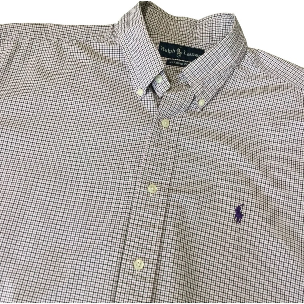 Ralph Lauren Shirt Mens Large Plaid Check Purple  Button Down Classic Fit SS